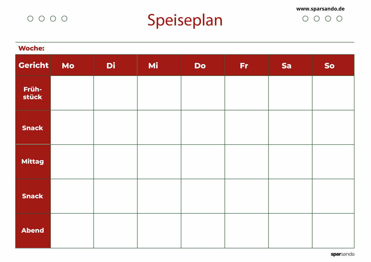 speiseplan für eine woche zum ausdrucken